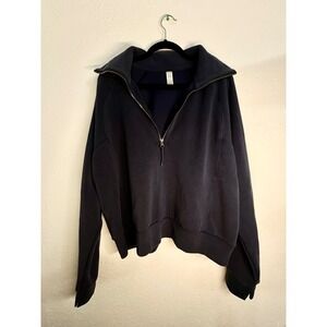 Spanx Air Essentials Half Zip Sweatshirt Pullover Cozy Soft Navy Blue Women's 1X